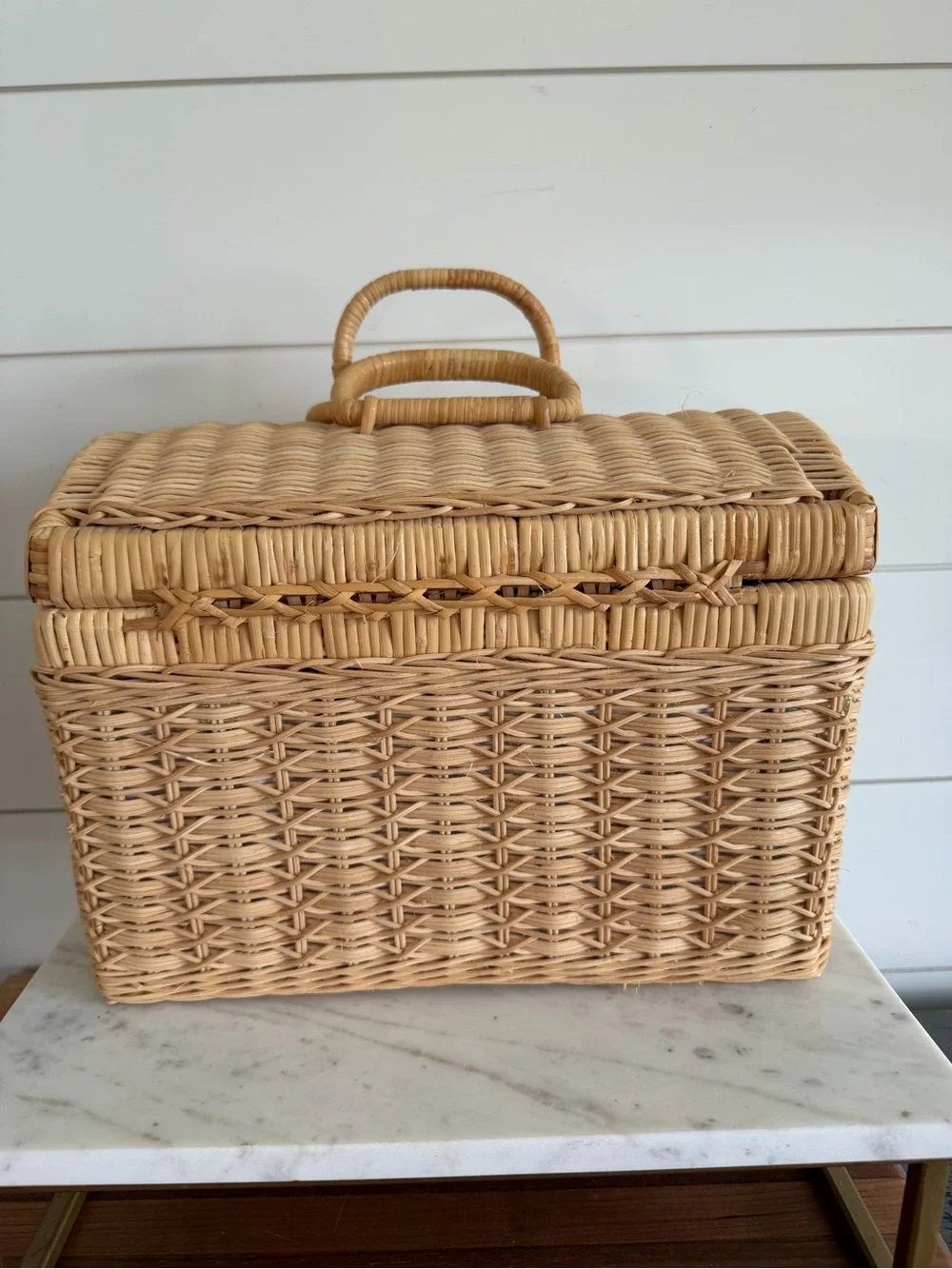 Vintage Rattan Style Basket Horse Motif Interior